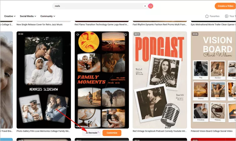 Recreate Any Pre-made Template to Turn Multiple Photos into a Reel - Select Template
