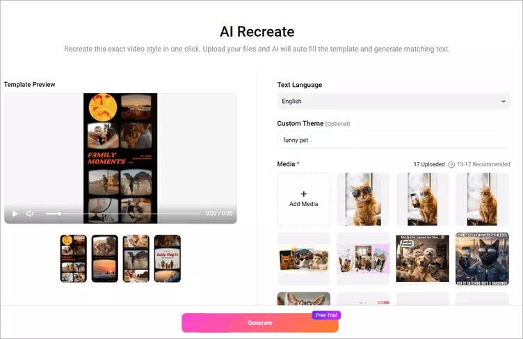 Recreate Any Pre-made Template to Turn Multiple Photos into a Reel - Upload & Setting