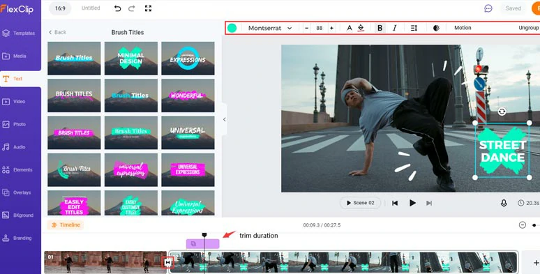 Add text animations, scribble effects, and transitions to the dance video