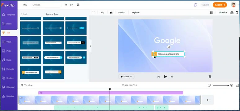 Easily create a realistic Google search bar animation by FlexClip online