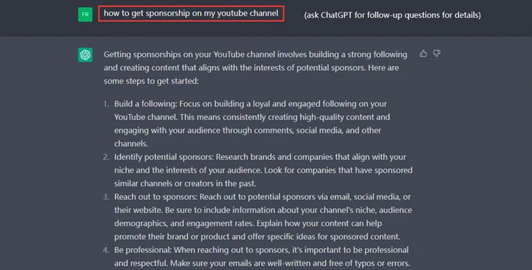 Ask follow-up questions for ChatGPT to get into details for YouTube video scripts