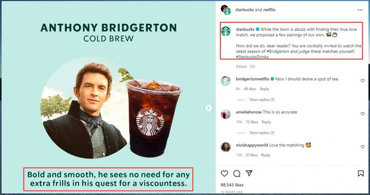 Netflix reposted Starbucks’s meme for marketing on Instagram