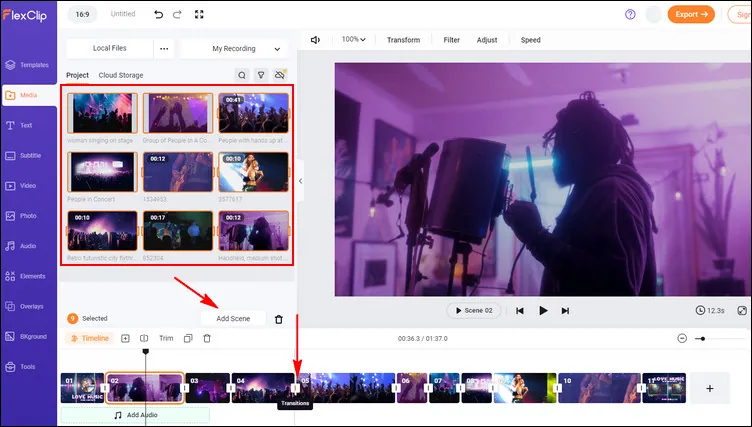 How to Make Songs Mashup Video with FlexClip - Mix Footage