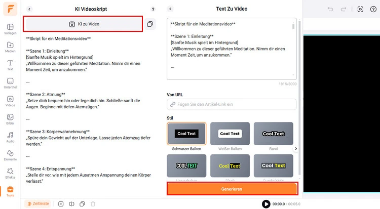 Skript mit der KI-zu-Video-Funktion von FlexClip in ein Video umwandeln