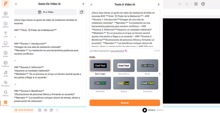 Transforma el guion en video con la función de IA a video de FlexClip