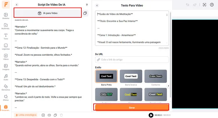 Transforme o guião em vídeo com a funcionalidade IA para Vídeo do FlexClip