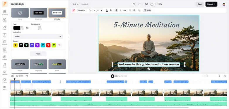 Add Title to Video and Generate Subtitles to Complete Meditation Video