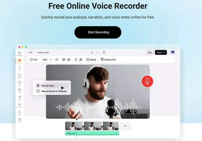 Generate Meditation Voiceover with FlexClip's Voice Recorder
