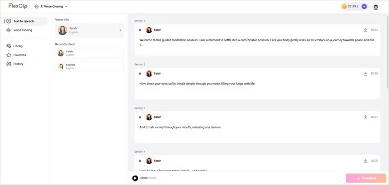 Turn Meditation Script into Audio with FlexClip's Text-to-speech Tool
