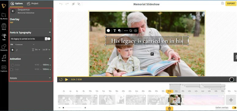 Edit memorial photos and videos by Typito memorial video maker