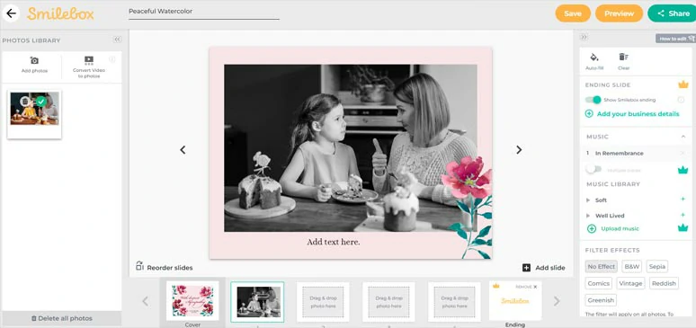 Create a memorial slideshow with Smilebox memorial video maker