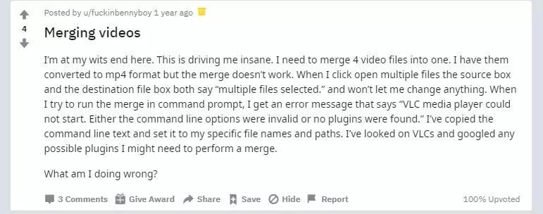 Troubles of using VLC to merge videos.