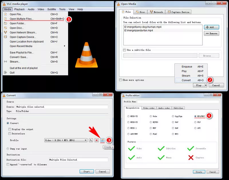 How to merge videos via VLC media player.