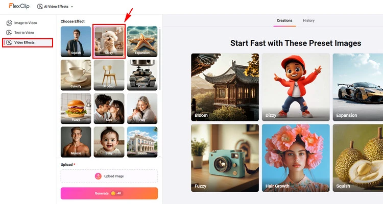 Enter AI Video Effects Library - FlexClip