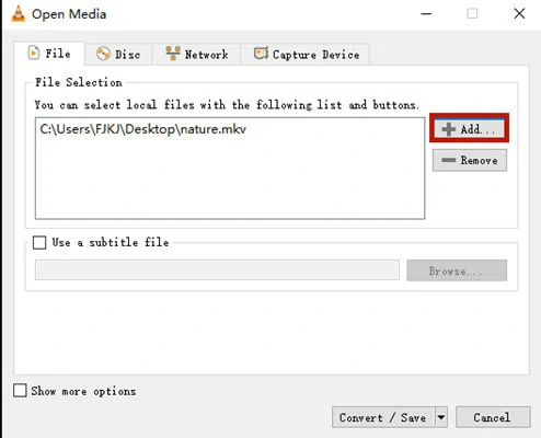 Add Your Desired MKV File to VLC