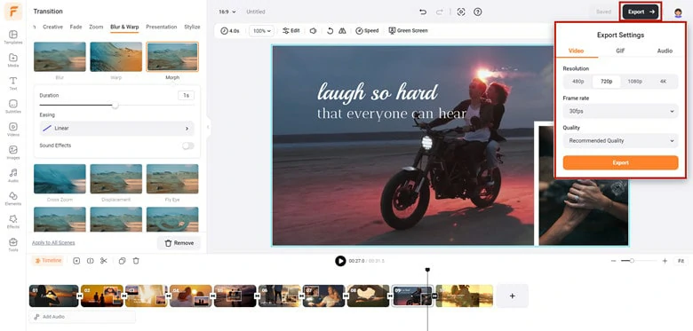 Export Your Edited Video with Morph Transition Effect