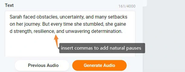 Add commas to add natural pauses to make AI voices sound hyper-realistic