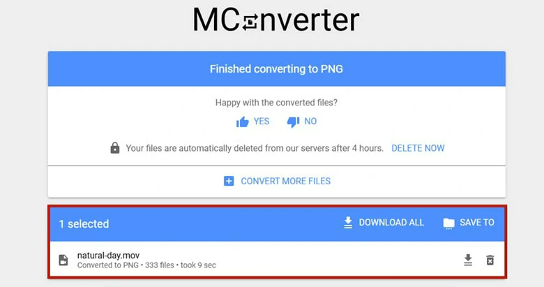 Download the Converted PNG Sequence to Local File