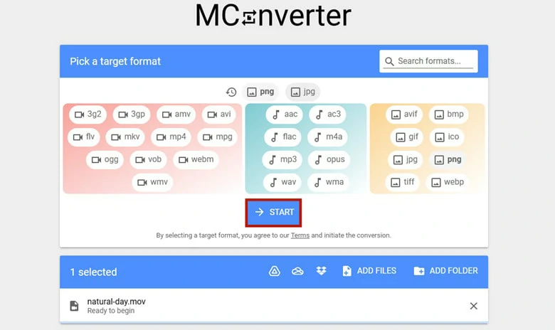 Launch the MOV to PNG Sequence Conversion