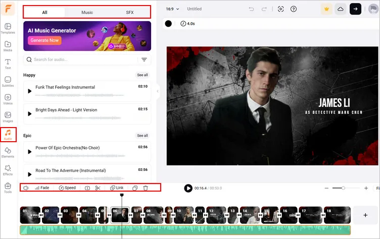 Make a Movie Trailer Online with AI Using FlexClip - Music