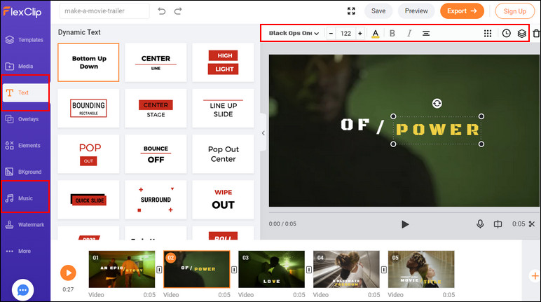 Make a Movie Trailer Online Free with FlexClip - Step 2