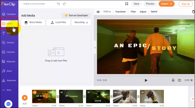 Make a Movie Trailer Online Free with FlexClip - Step 1