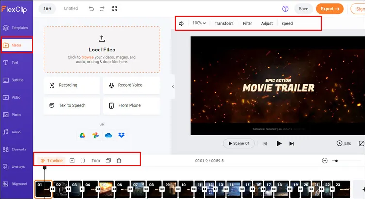 Make a Movie Trailer Online Free with FlexClip - Add Footage