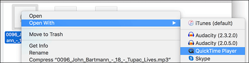  Open the MP3 file with Quick Time Player 