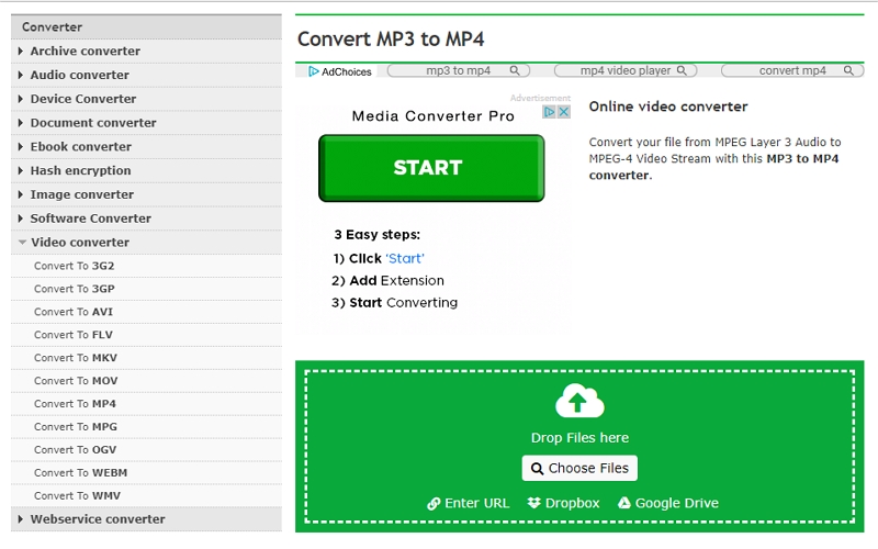 MP3 to MP4 Converter Online Convert - Step 1