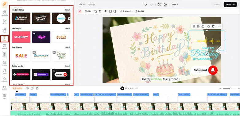 Add Title Cards to MP3 Video in FlexClip