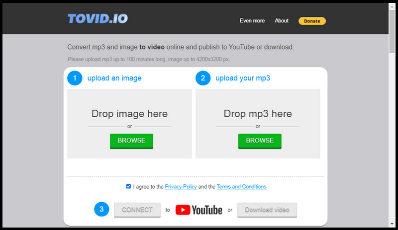 Use TOVID to convert MP3 audio to image video online.