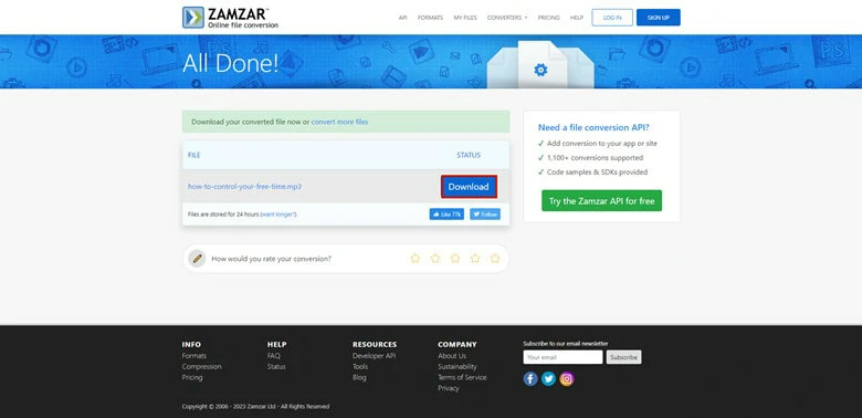 Download the Converted MP3 File on Zamzar