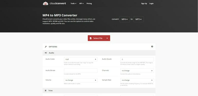 Go to CloudConvert's MP4 to MP3 Page