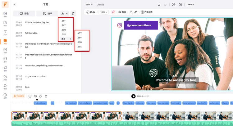 添加并编辑自动字幕
