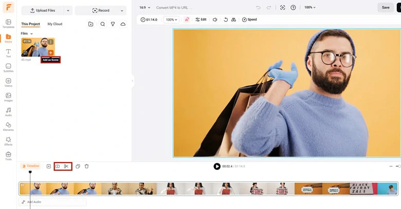 Add your MP4 video to the timeline for a rough cut