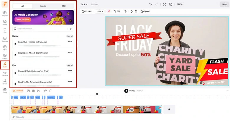 Add royalty-free music and sound effects to create the vibes and rhythm of your MP4 video