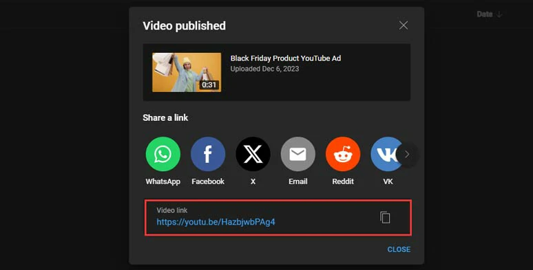 Copy the YouTube link of your YouTube video for easy sharing