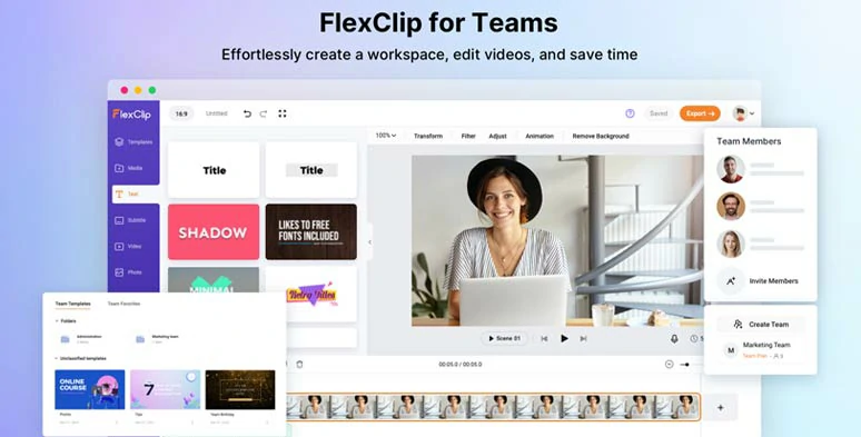 jointly edit MP4 videos with your teams using FlexClip’s team collaboration feature