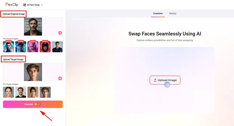 Upload Portrait to AI Face Swap Page - FlexClip