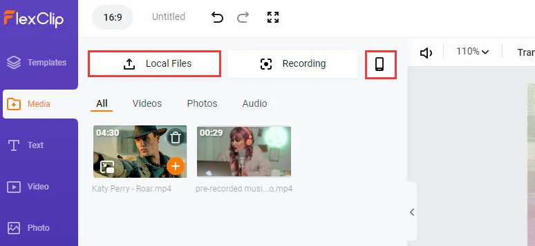 Upload your pre-recorded reaction video and the original music video to FlexClip