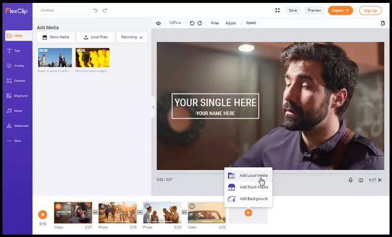 Add videos & images to make your YouTube music video.