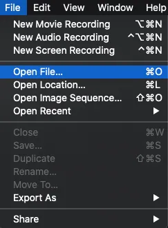 Remove Sound from Video with QuickTime on Mac - Open File