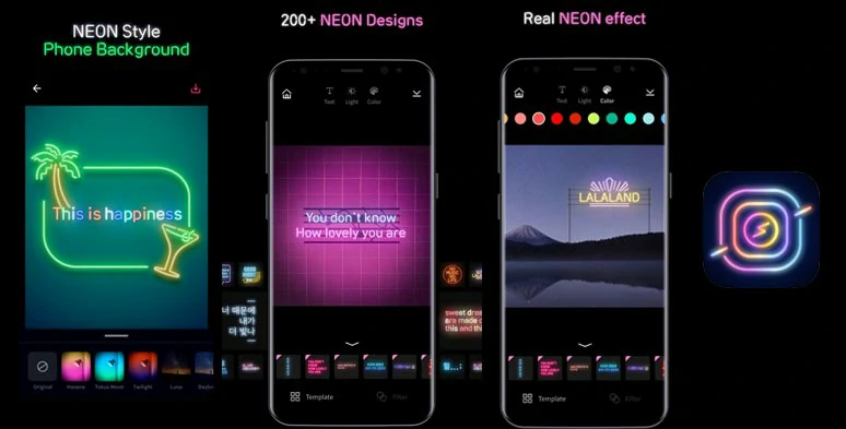 Use Neon GIF and Text Video Effects to create GIF and video neon texts on phone
