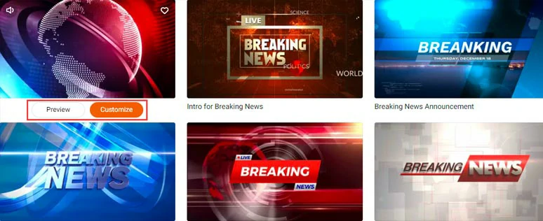 Select a free breaking news video template