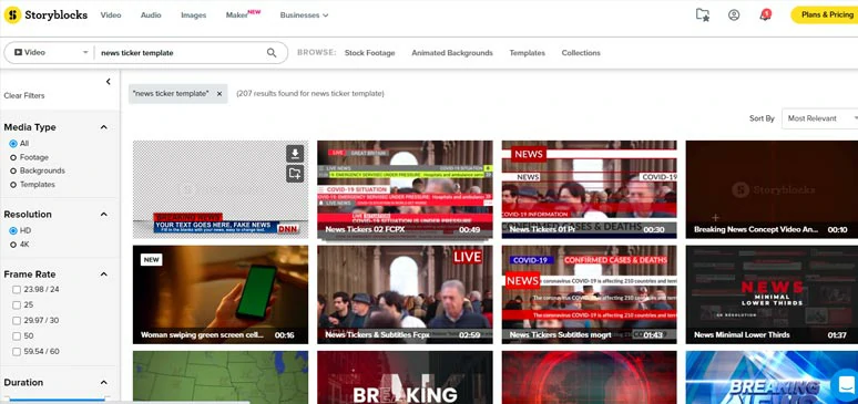 News ticker templates for subscribed users on Storyblocks