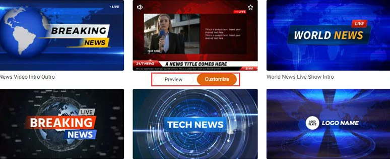 Select a free news ticker template to begin with