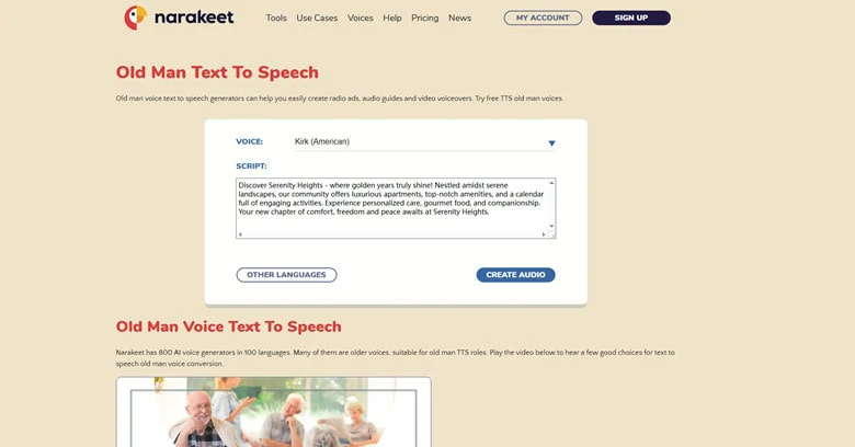 Old Man Voice Generator from Text to Speech - Narakeet