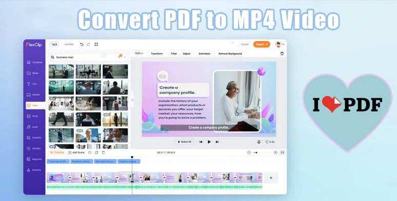转换PDF到MP4视频的iLovePDF和FlexClip在线视频制造商在线