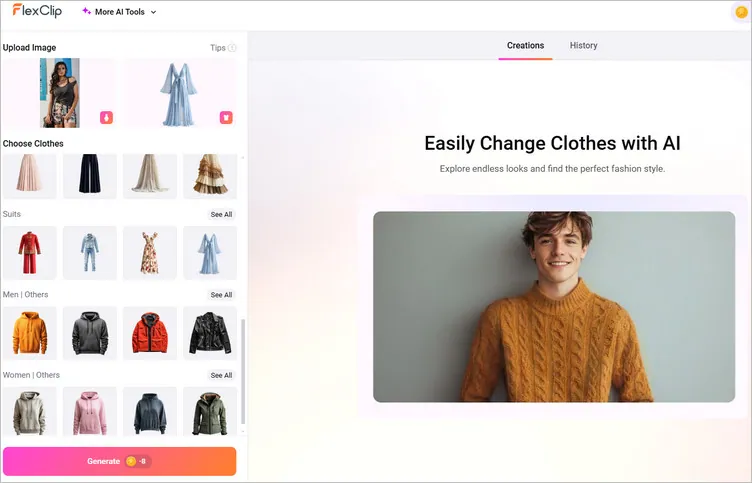 Change Photo Outfit with FlexClip - Pick Outfit