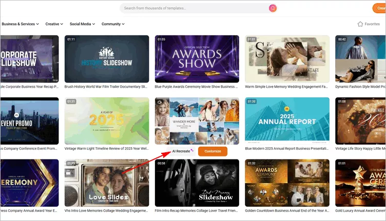 Recreate Any Template for a Custom Photo Slideshow -Select Template